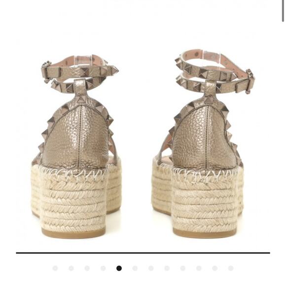 VALENTINO GARAVANI Metallic Rockstud Ankle Wrap Espadrille Flatform Sandals 38 - Picture 2 of 12